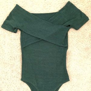 Green off the shoulder body suit